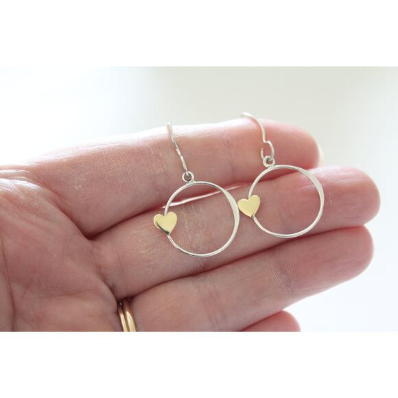 Sterling Silver Open Circle with Bronze Heart Earrings - Picture 3 of 3